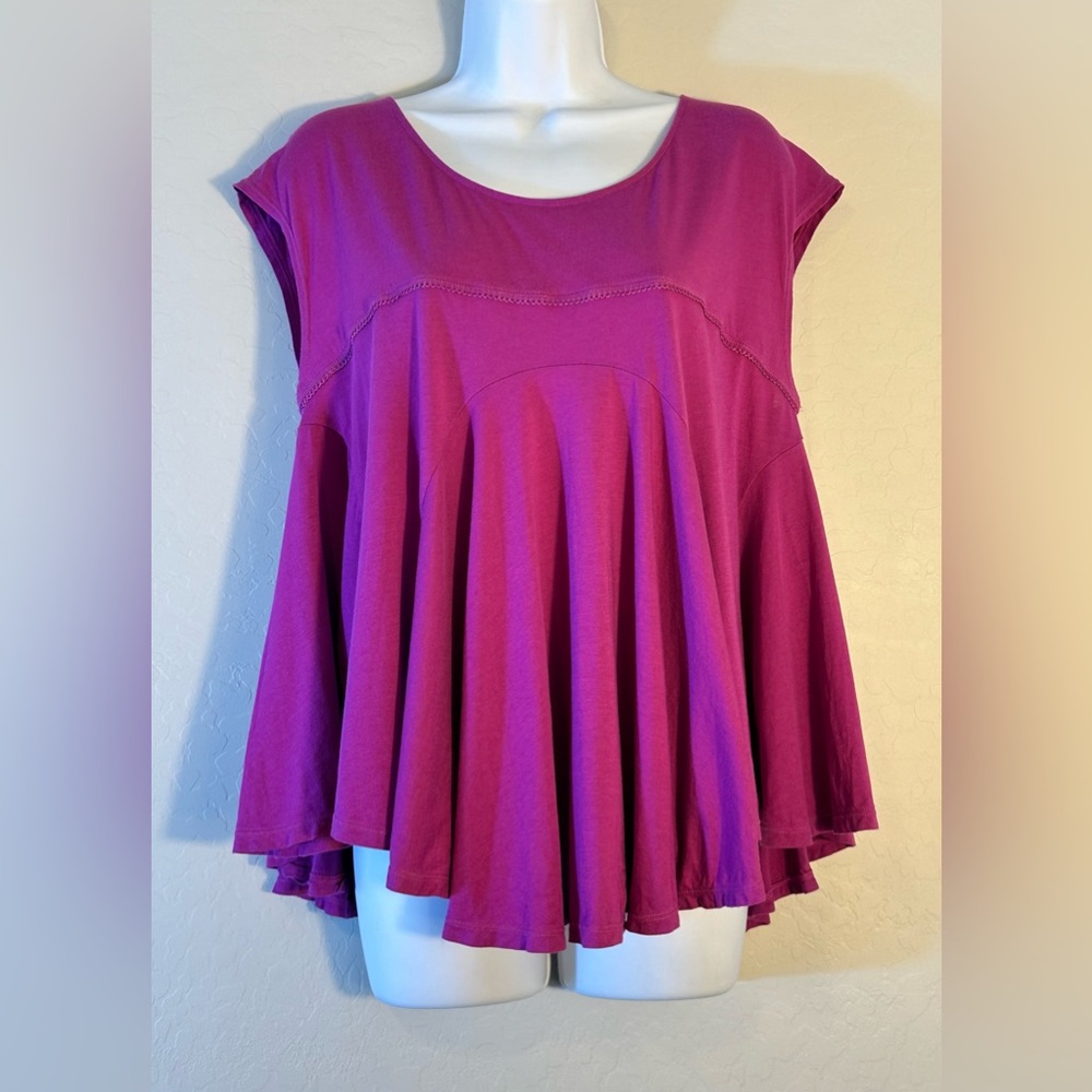 Free People Magenta Lace CutOut Flowy Bohemian Boxy‎ Tunic Top size Large New